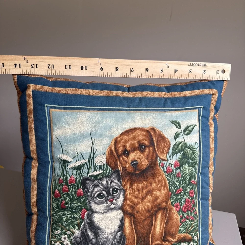 Vintage Handmade Kitten And Puppy Design 14x14